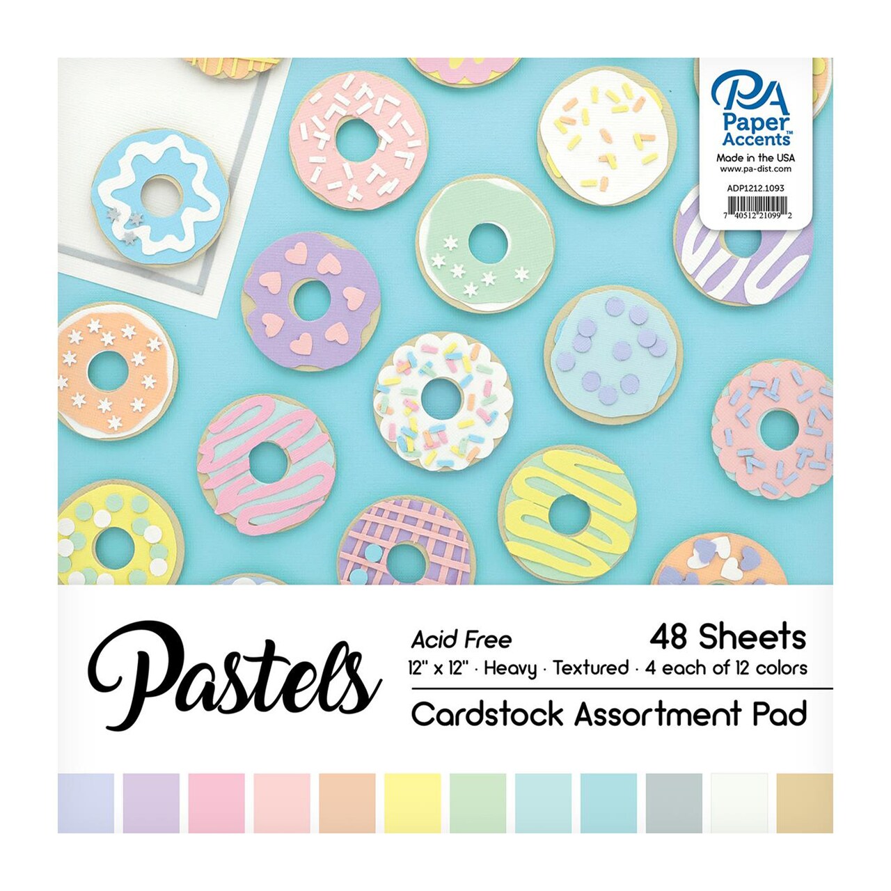 Paper Accents 12x12 Cardstock Pad, Pastel Assortment, 48 Sheets, Heavyweight Textured Solid Core Paper, Scrapbooking, Card Making, Crafts, DIY Projects, School Supplies, Art Projects